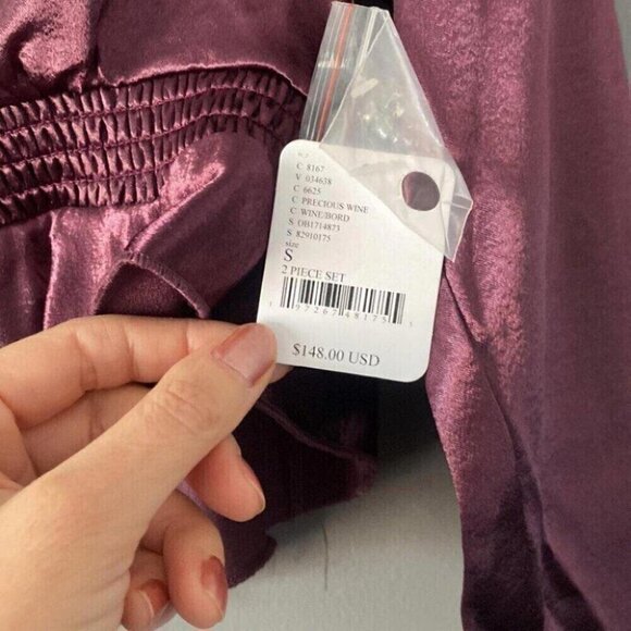 Whimsigoth Satin Ensemble Wide Leg Ruffle Detail Free People Set - Picture 4 of 16